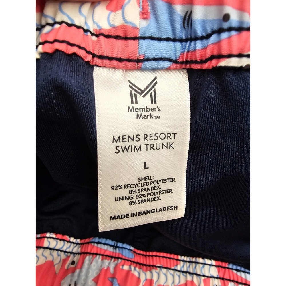 Member's Mark Mens Resort Swim Trunks Pink Poly Blend Shark Casual Size Large - Picture 3 of 5